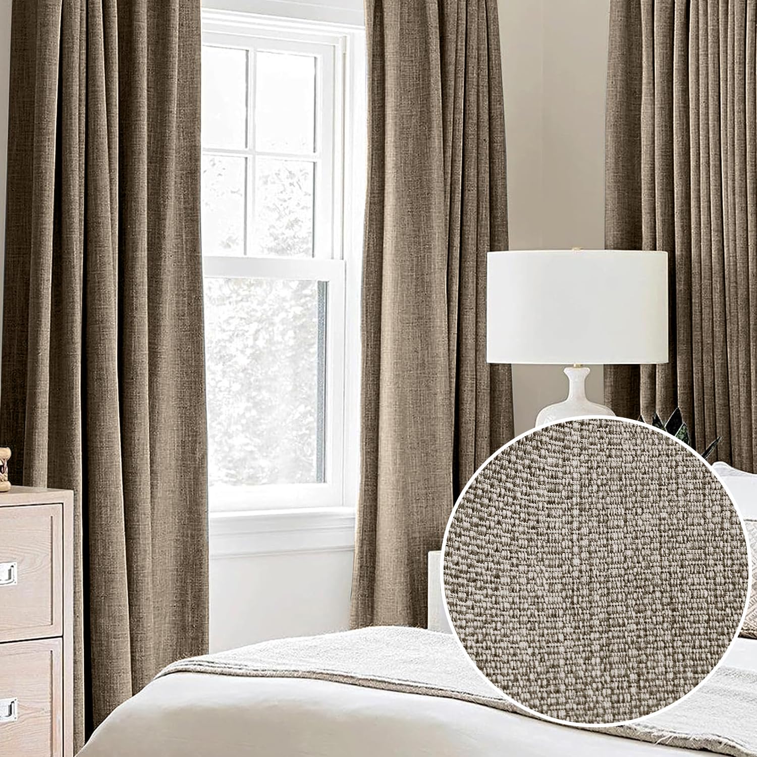 Treatmentex Blackout Linen Curtains For Living Room, Grommet Top Energy Efficient Retro Burlap Linen Curtains Privacy Bedroom Dr