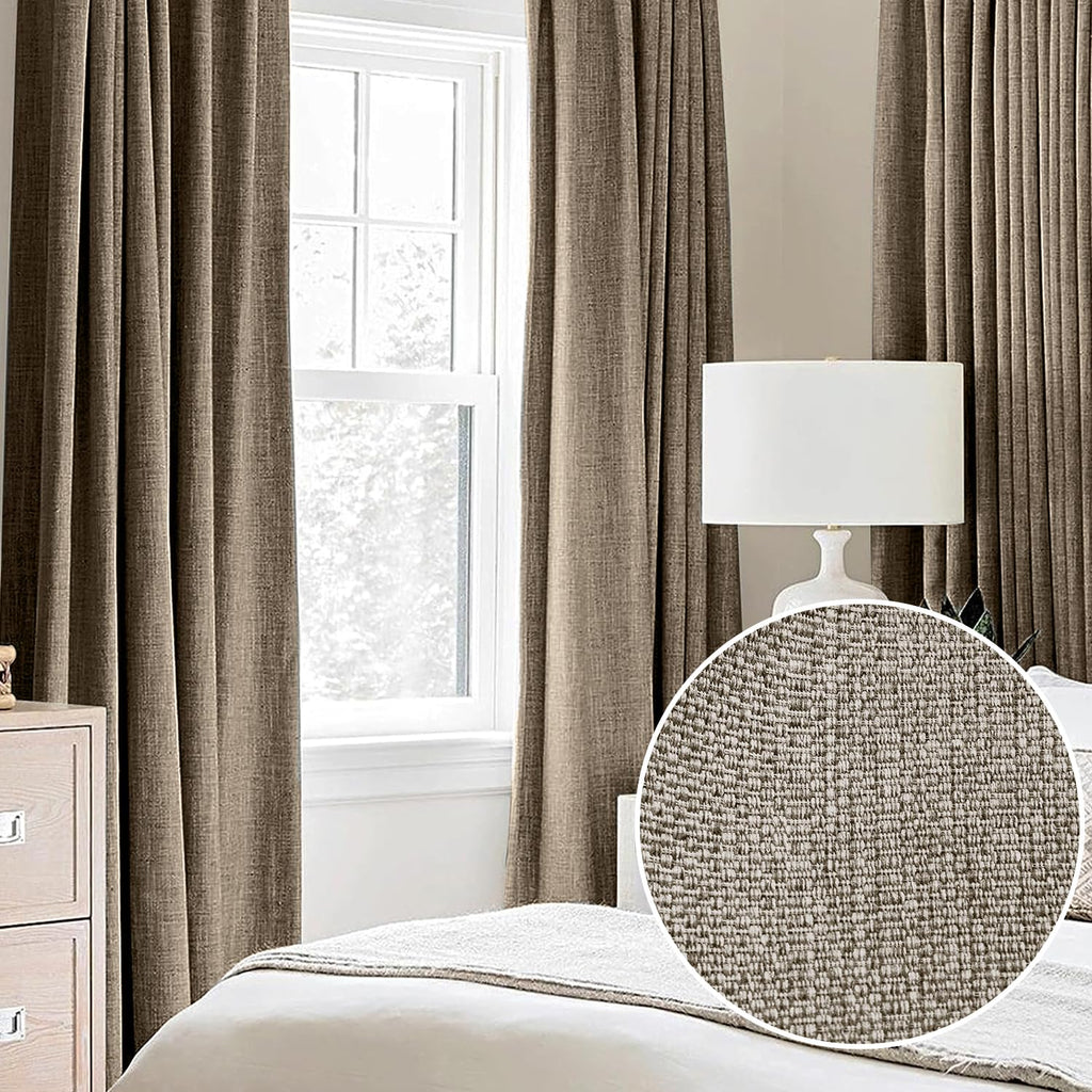 Treatmentex Chocolate Brown Blackout Linen Curtains, Grommet Top Energy Efficient Retro Burlap Linen Curtains Privacy Bedroom Dr
