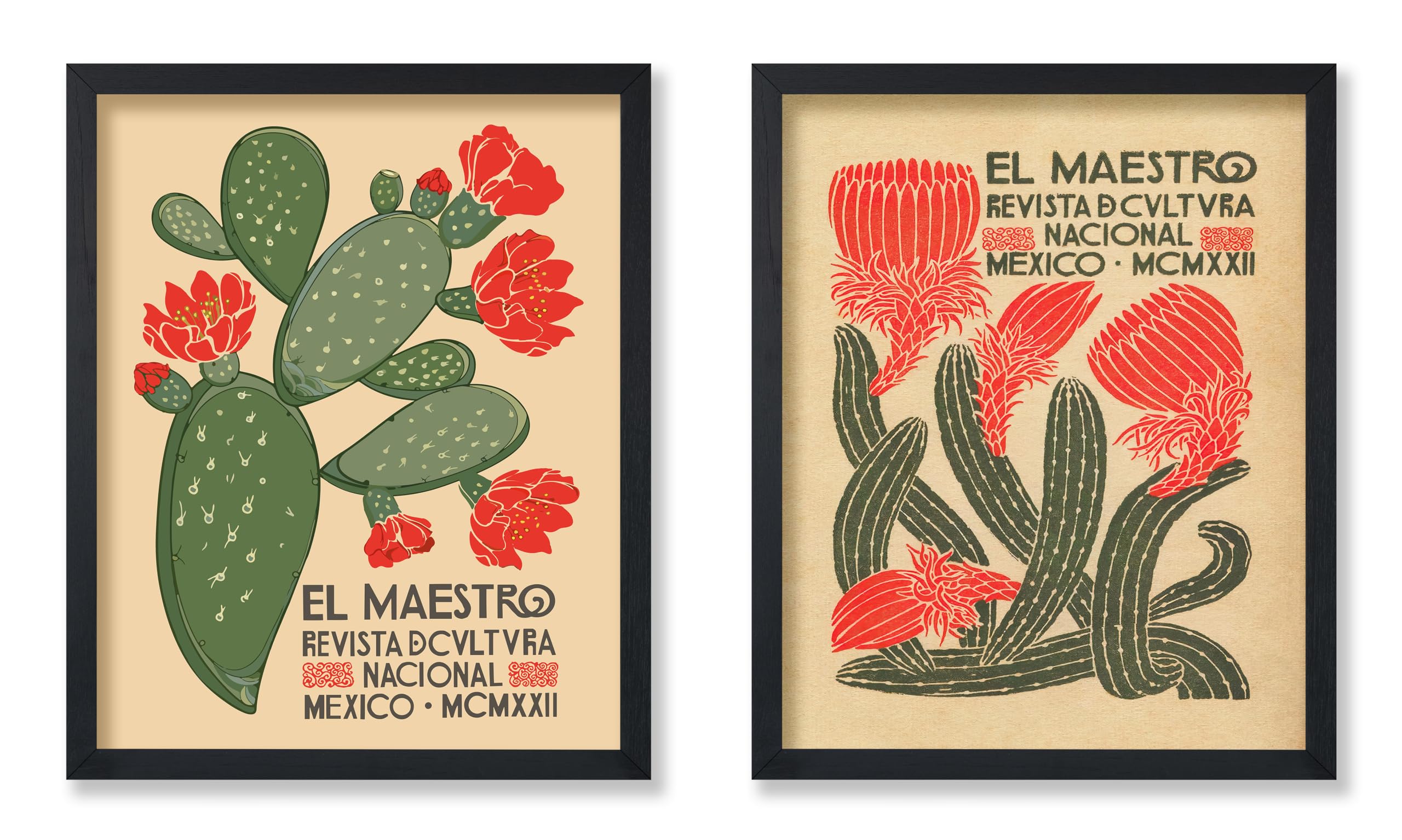 Poster Master 2-Piece El Maestro Poster - Cactus Print - Mexico Art - Flower Art - Botanical Art - Chic Gift for Him, Her - Flor