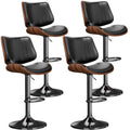 REONEY Swivel Bar Stools Set of 4, Adjustable Bentwood Barstools for Kitchen Counter, Modern PU Leather Upholstered Bar Chair wi