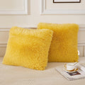 Wondershala Fur Cushion Cover Square Yellow Pillow Cover 18X18 Inch / 45X45Cm Pillowcase Pack Of 2