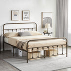 Yaheetech Classic Metal Platform Bed Frame Mattress Foundation With Victorian Style Iron-Art Headboard/Footboard/Under Bed Storage/No Box Spring Needed/Queen Size Bronze
