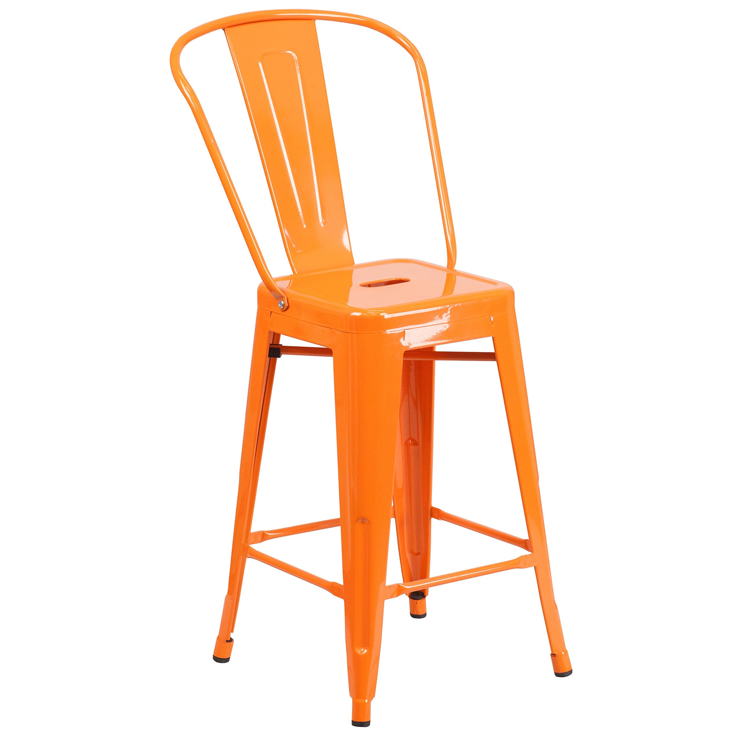Flash Furniture Commercial Grade 24 High Orange Metal Indoor-Outdoor Counter Height Stool with Removable Back