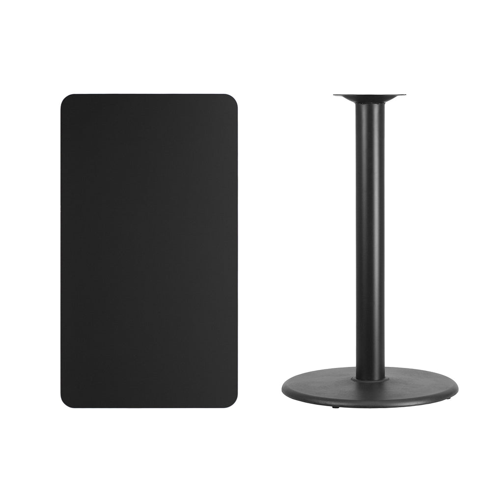 Flash Furniture Stiles 24'' x 42'' Rectangular Black Laminate Table Top with 24'' Round Bar Height Table Base