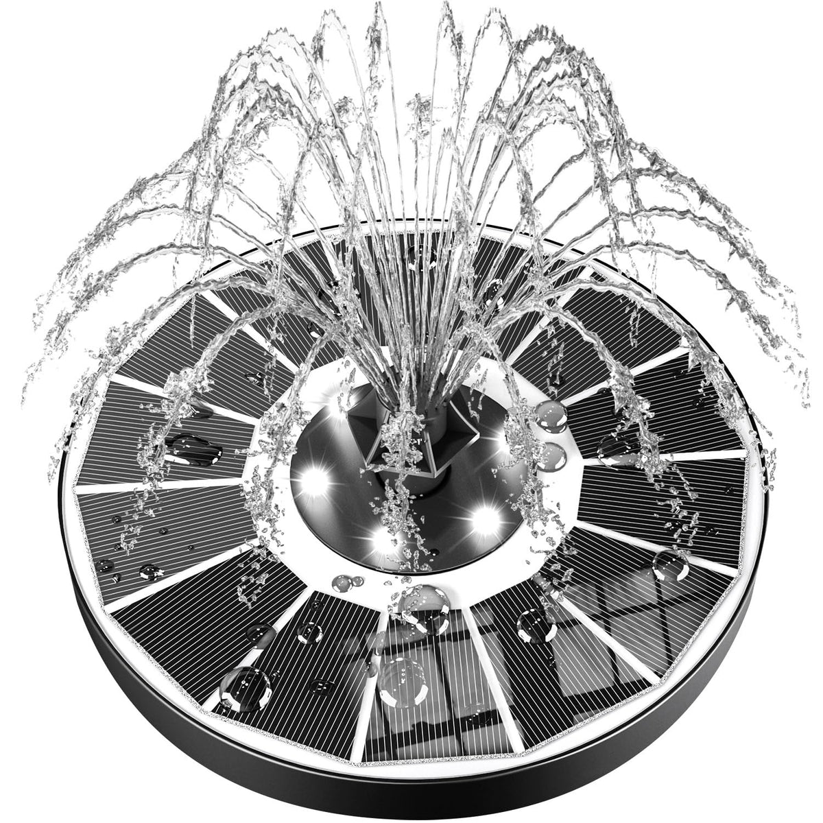 Szmp Solar Fountain Upgraded 100% Glass Panel, 3.5W Floating Solar Powered Water Pump Built-In 2000 Battery With 7 Nozzle & 4 Fi