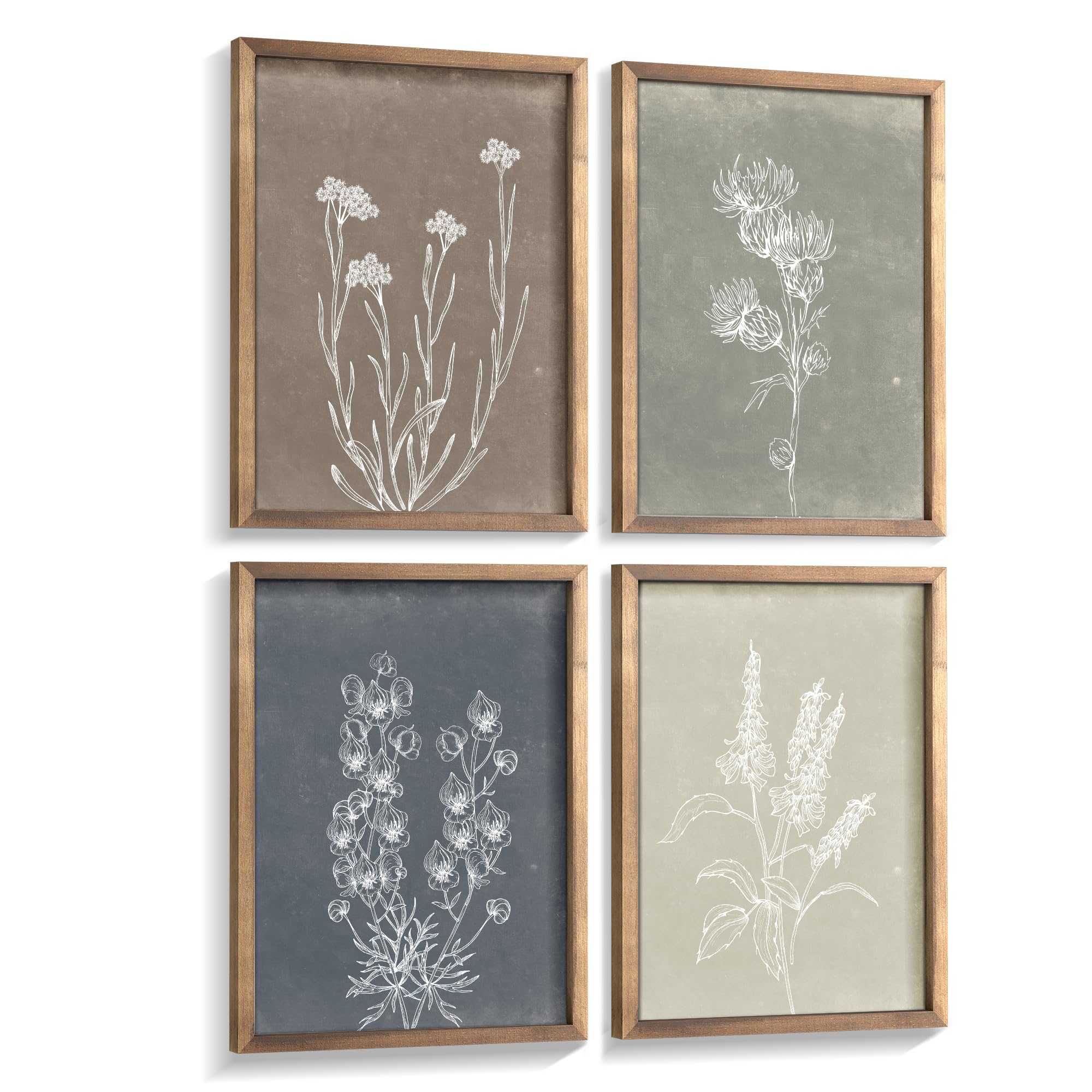 Heiple Framed Boho Wall Art Set of 4 Wooden Wall Art for Rustic Vintage Farmhouse Home Living Room Bedroom Bathroom Kitchen Wall