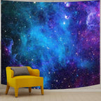 Apdidl Extra Large Galaxy Space Tapestry for Bedroom Aesthetic 90'' X 71'' Blue Starry Sky Stars Universe Tapestry Mysterious Ne