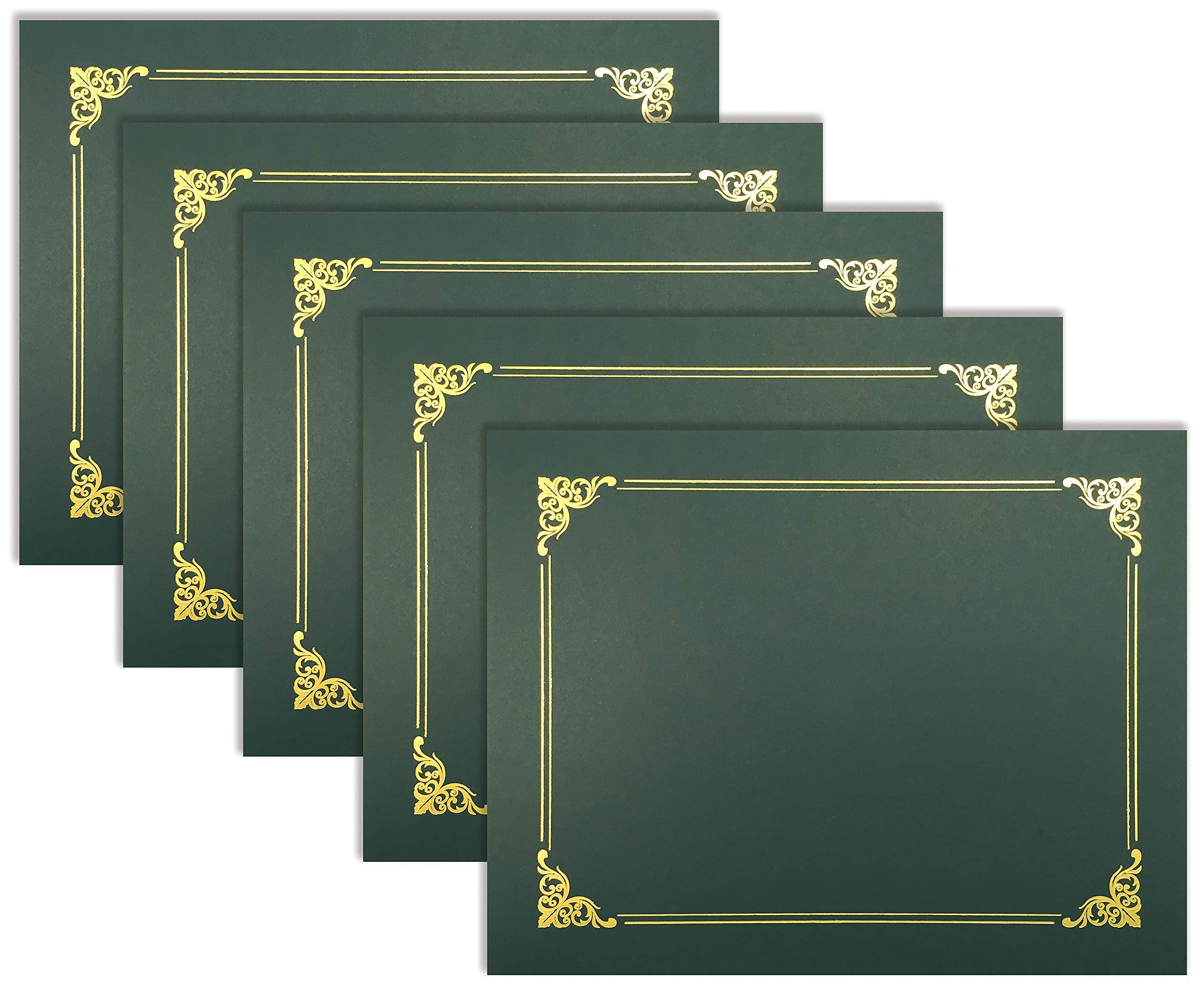 Better Office Products 25 Pack Green Certificate Holders, Diploma Holders, Document Covers With Gold Foil Border, For Letter Siz