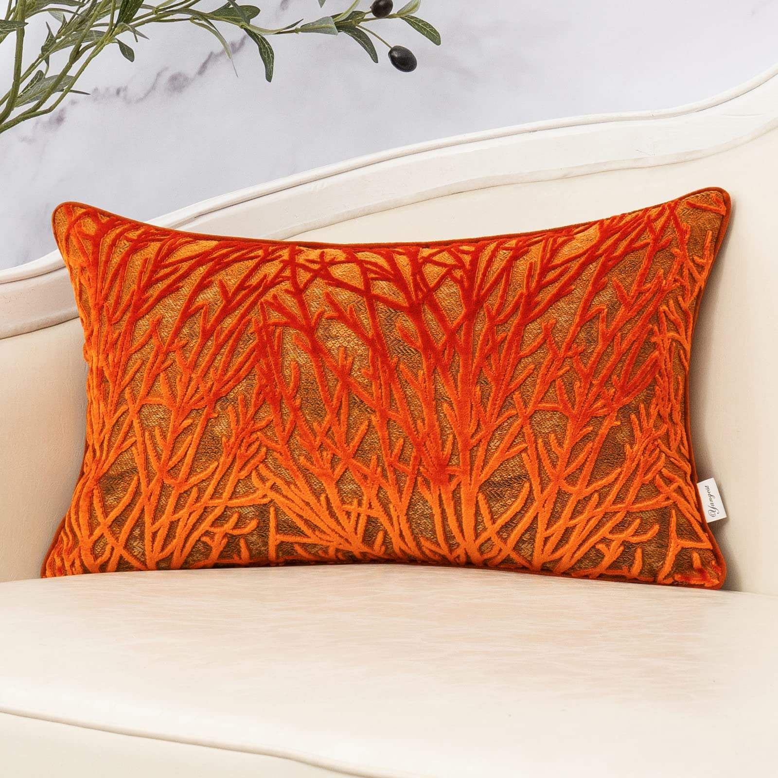 Yangest Burnt Orange Twigs Lumbar Throw Pillow Cover Branches Velvet Cushion Case Neutral Oblong Pillowcase For Sofa Couch Bedro