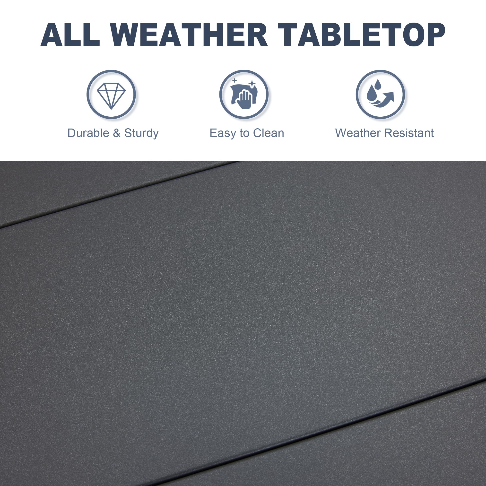 Vicllax Round Patio Dining Table, 4-6 Person Metal Outdoor Dining Table With Umbrella Hole For Garden Lawn Deck, 48' Dark Grey