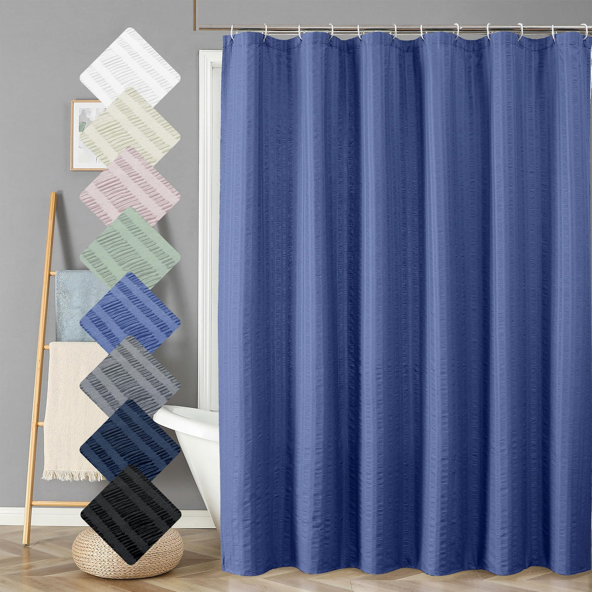 Aiyufeng Royal Blue Extra Long Shower Curtain 72 X 84, 3D Embossed Textured Fabric Shower Curtain For Bathroom, Water Repellent,