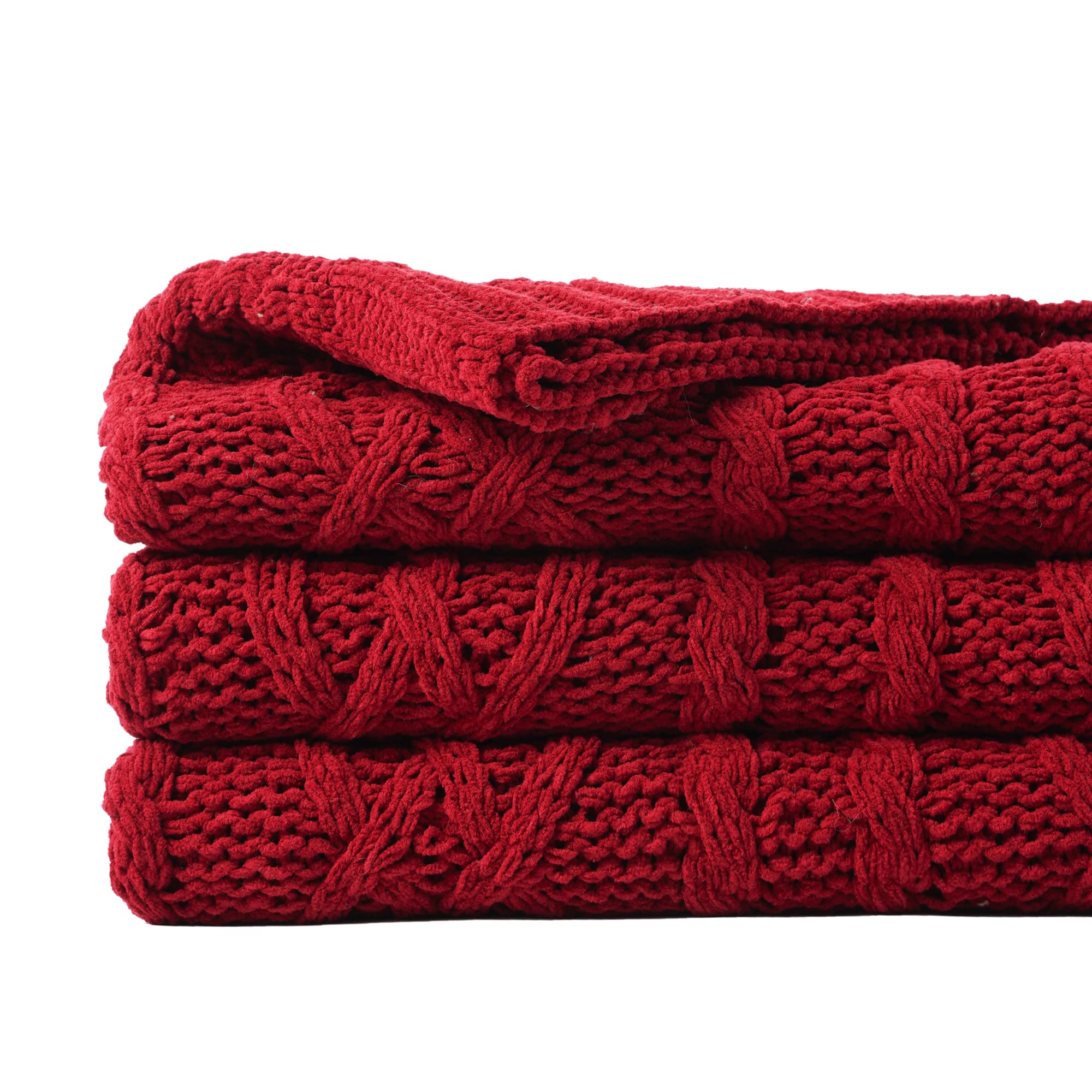 Battilo Christmas Dark Red Throw Blanket For Couch, Bed, Sofa, 51'X67', Woven Chenille Knit Throw Blankets, Gift Blanket, Cozy