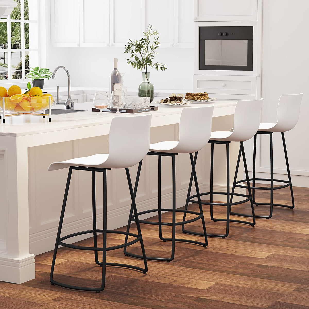 Pointant Bar Stools Set Of 4 Bar Stools Counter Height Bar Stools Modern Swivel Bar Stools Bar Chairs With Back Plastic 24' Metal Bar Stools Counter Height,White