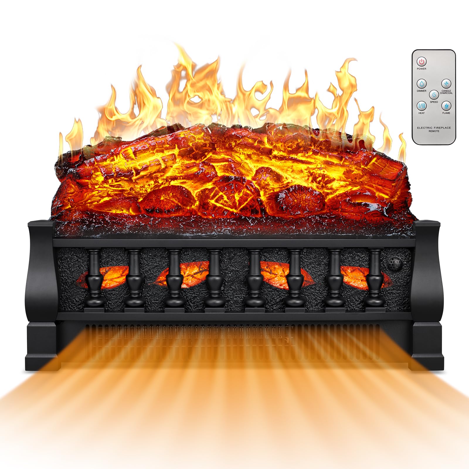 21 Inches Electric Fireplace Insert Log Heater Set, Freestanding Heater with Adjustable Flame Brightness and Flicker Speed, 750w