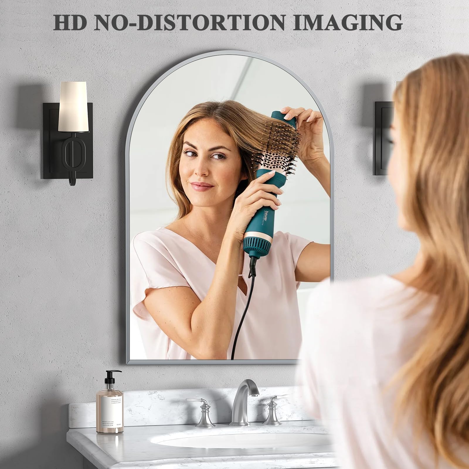 Minuover 24'' X 36'' Silver Arched Mirror, Arch Bathroom Vanity Mirror And Wall Decor Mirror, Modern Aluminum Alloy Metal Frame