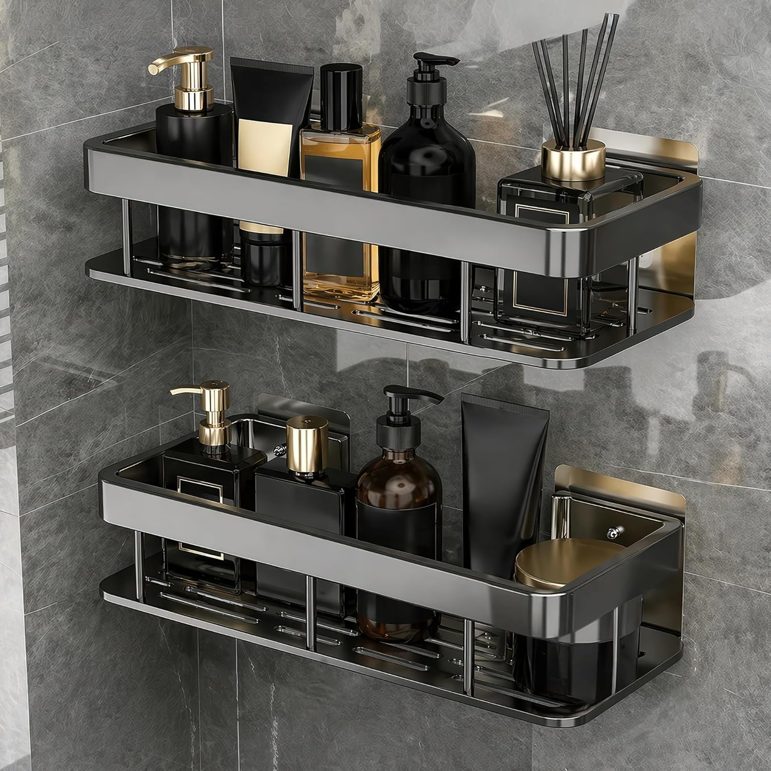 Clonezo 2 Pack Self Adhesive Bathroom Shelf For Wall, Bathroom Organiser Without Drill, Kitchen Sink Organiser, Rust Resistant W