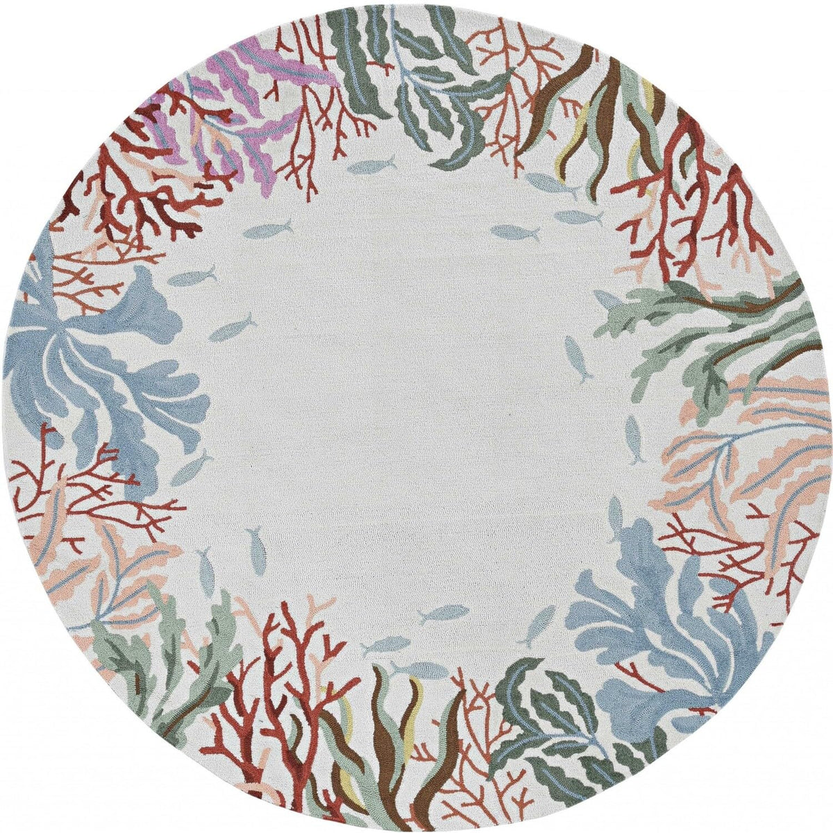 HomeRoots 8' Ivory Round Hand Hooked Area Rug