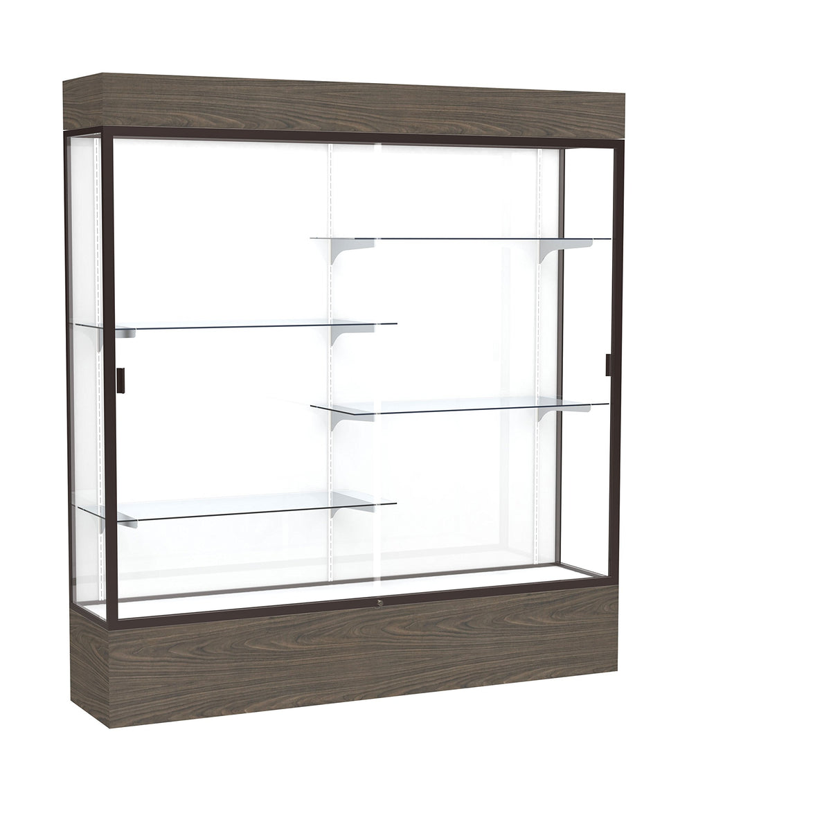 Waddell Reliant Lighted Vinyl Floor Display case, 72&quot;x80&quot;x16&quot;, Walnut/Dark Bronze