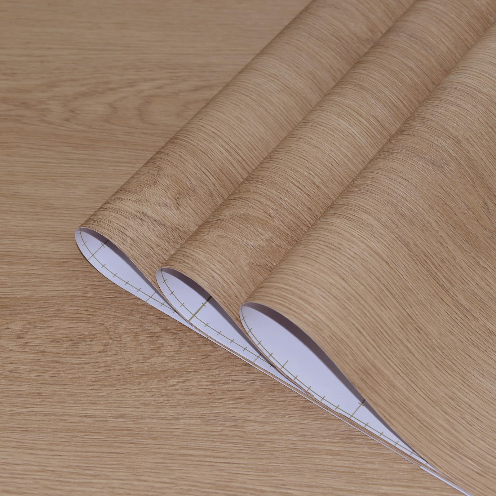 TOTIO Light Brown Wood Grain Contact Paper Tan Walnut Textured Peel and Stick Wallpaper 16x354in Air Guide Slot Design Matte Thi