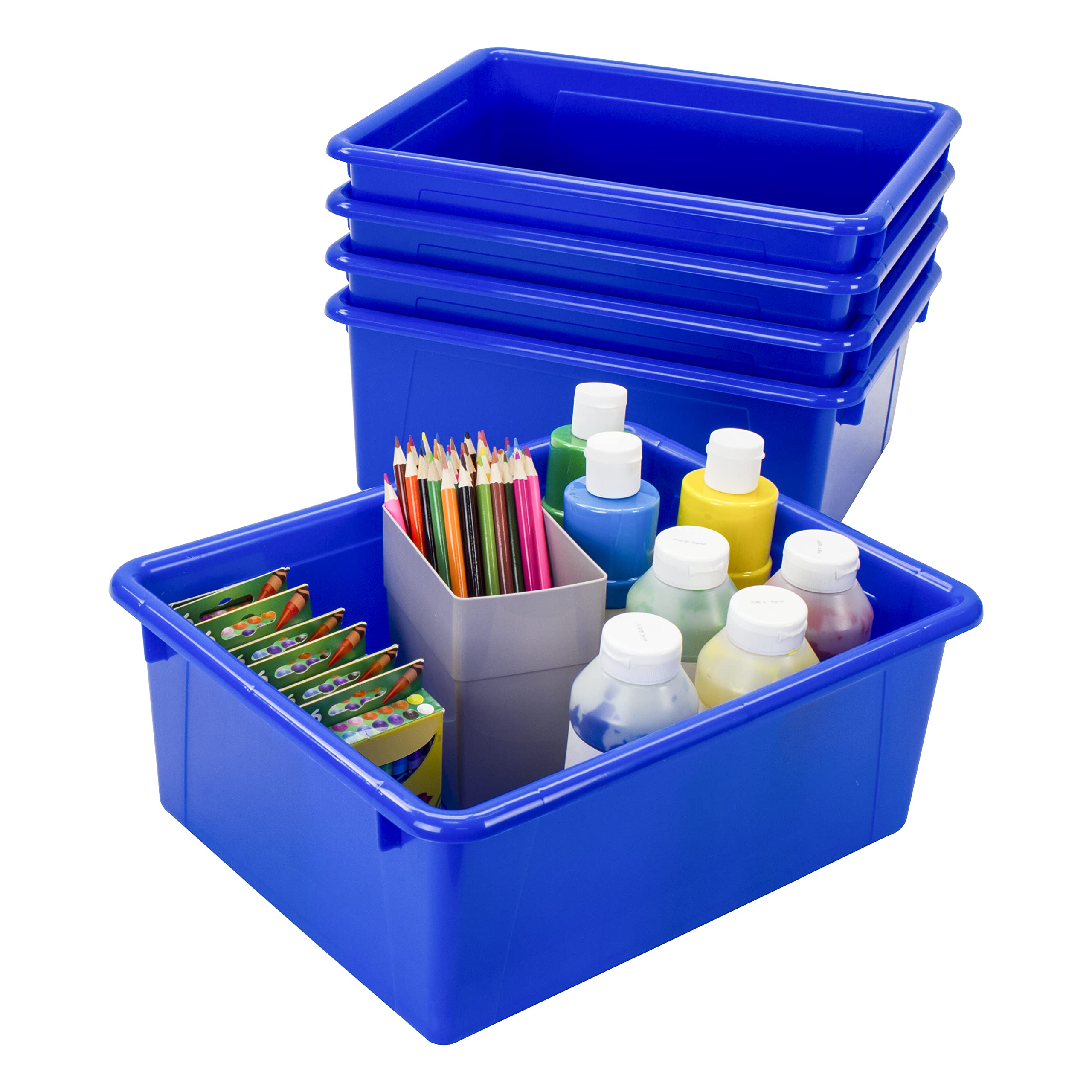 Storex Letter Size Deep Storage Tray - Organizer Bin For Classroom, Office And Home, Blue, 5-Pack (62524A05C), 10 X 13 X 5 Inche