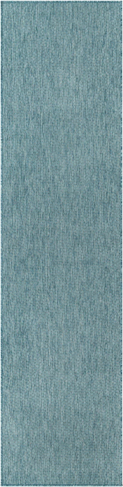 Unique Loom Collection Casual Transitional Solid Heathered Indoor/Outdoor Flatweave Area Rug (2' 7'' X 10' Runner, Aquamarine/Iv
