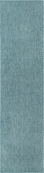 Unique Loom Collection Casual Transitional Solid Heathered Indoor/Outdoor Flatweave Area Rug (2' 7'' X 10' Runner, Aquamarine/Iv
