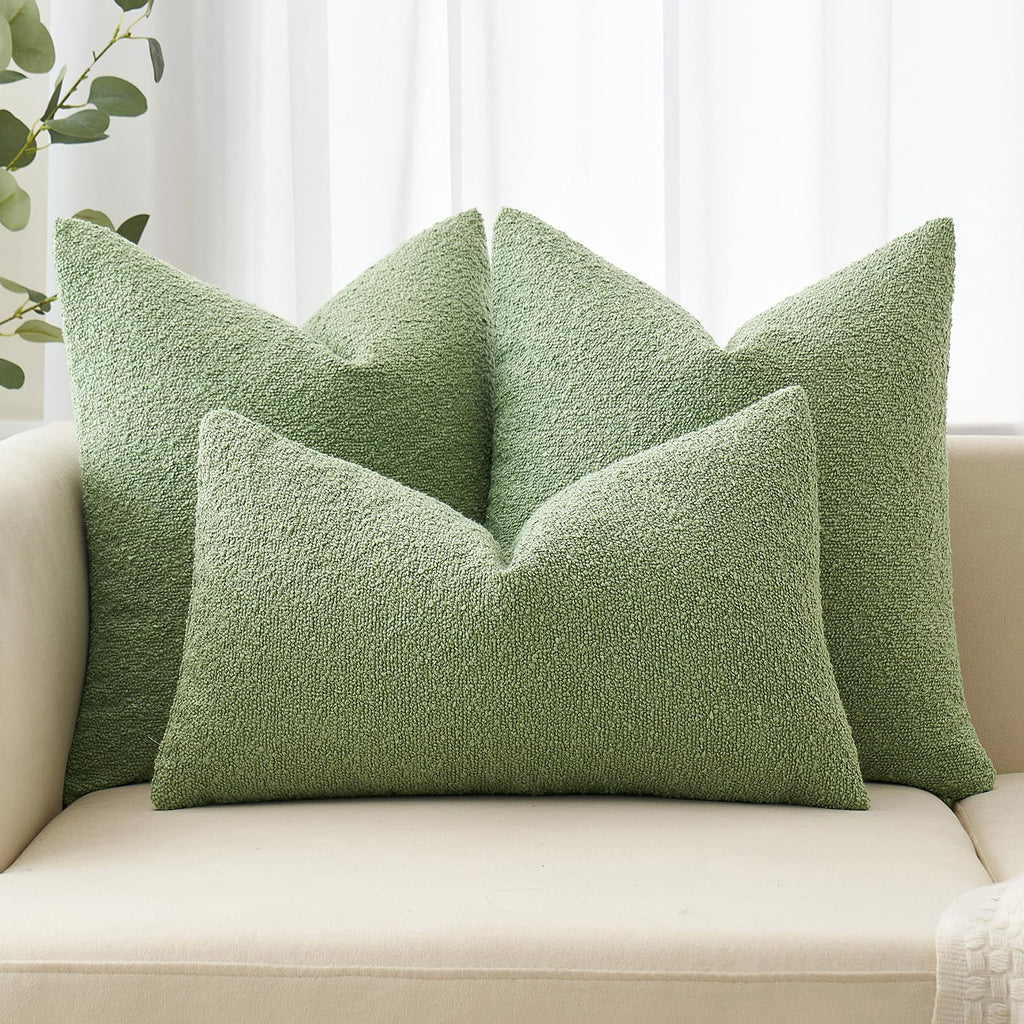 Miulee Set Of 2 Sage Green Throw Pillow Covers 18X18 Inch Decorative Couch Pillow Covers Textured Boucle Accent Solid Spring Pillow Cases Soft For Cushion Chair Sofa Bedroom Livingroom Home Decor