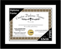 Creative Picture Frames 12x16 Black Diploma Frame with White Mat Glass Easel and Installed Wall Hangers | Frame Holds 16x20 Medi