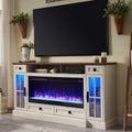 OKD Fireplace TV Stand for 80 Inch TV, Farmhouse Entertainment Center with 42'' Fireplace & LED Lights, Modern Media Console Tab