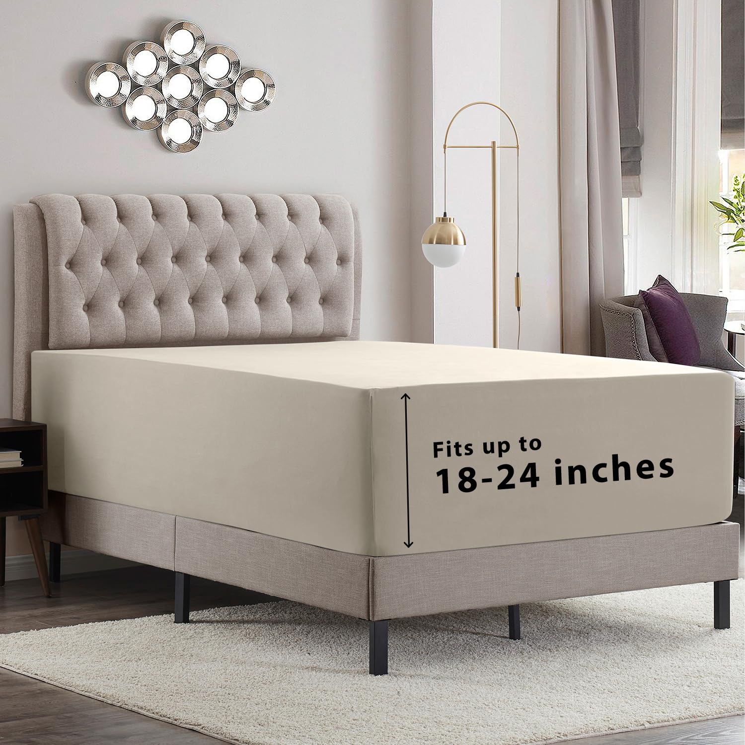 Empyrean Extra Deep Full Size Fitted Sheet With Deep Pocket, Soft Microfiber 110 Gsm, Corner Straps, Linen