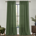 Mrs.Naturall Olive Green Linen Curtains 90 Inch Length For Living Room 2 Panels Set Back Tab Pocket Light Filtering Sheer Boho C