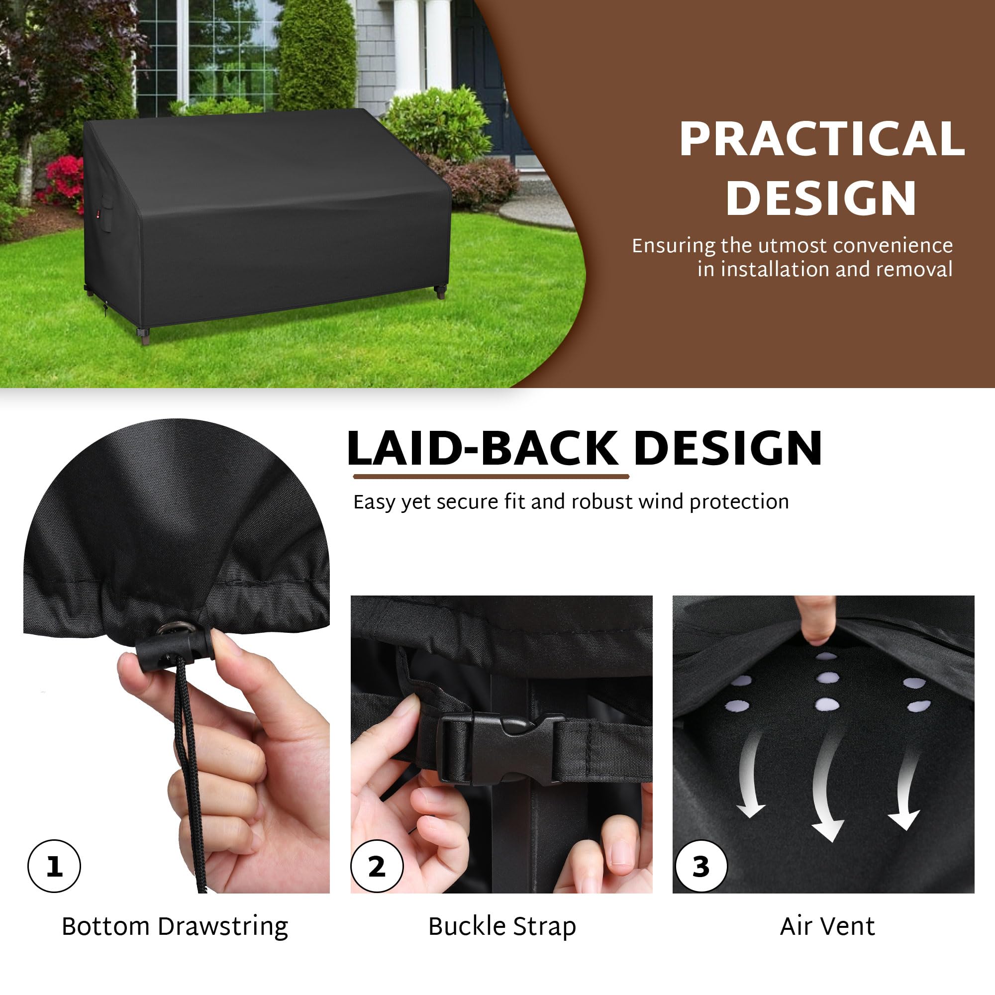 Ibirdie Patio Furniture Sofa Covers 60W X 34D X 30H 2-Seater Inch Outdoor Waterproof Couch Loveseat Bench Cover, Black