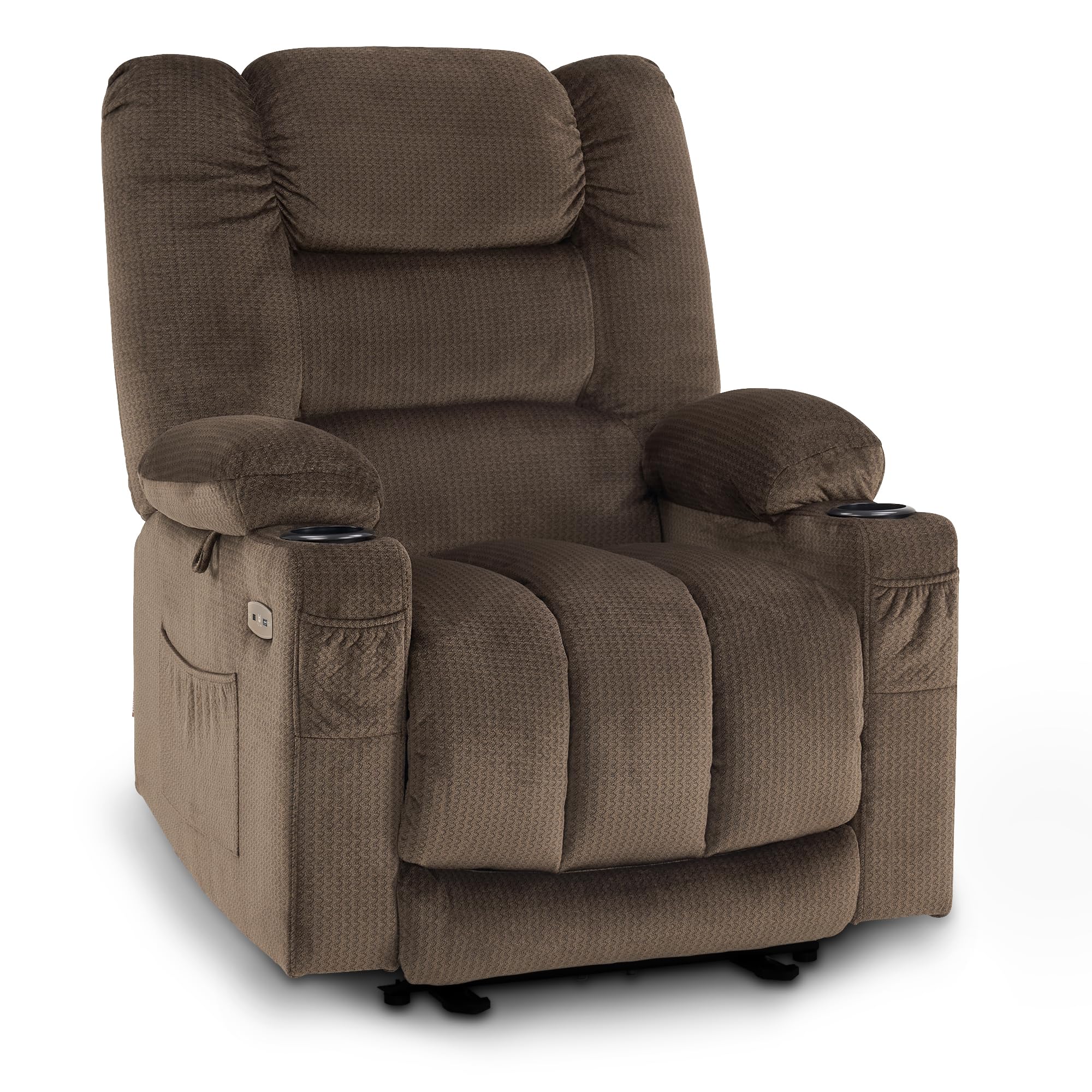 Mcombo Electric Power Recliner Chair With Heat And Massage, Usb Ports, Cup Holders, Powered Reclining For Living Room 6079 (Dark