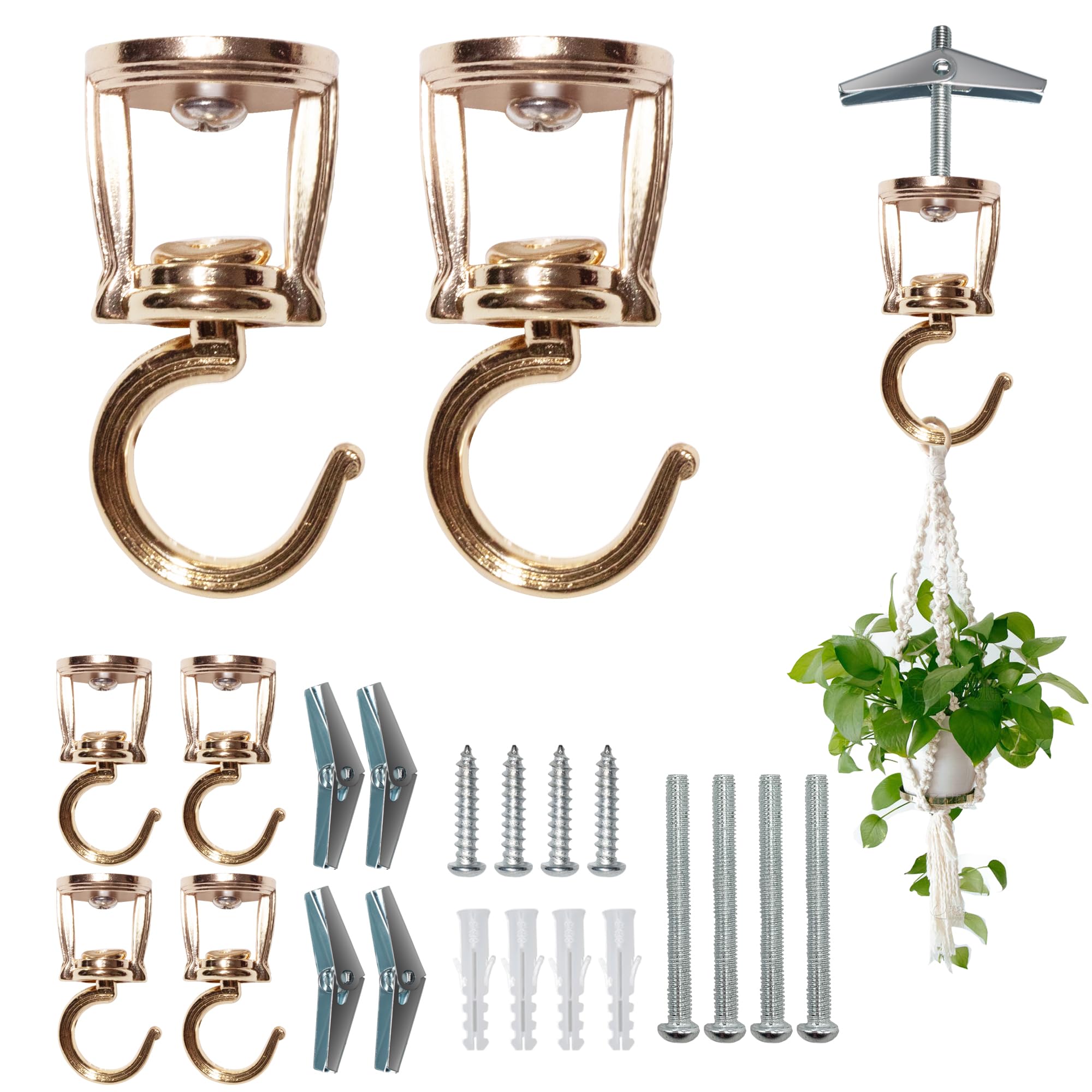 Onikk Ceiling Hooks For Hanging Plants (4 Pcs Gold),Heavy Duty Metal Plant Hooks, Screw In Hooks For Hanging Birdfeeders, Lamps,