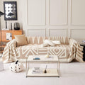 Vclife Boho Chair Sofa Cover Breathable Washable Chenille Couch Cover Thick Beige Cream White Armchair Cover Modern Plaid Triang
