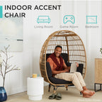 Best Choice Products Wicker Egg Chair, Oversized Indoor Outdoor Lounger For Patio, Backyard, Living Room W/ 4 Cushions, Steel Frame, 440Lb Capacity - Gray/White Sand
