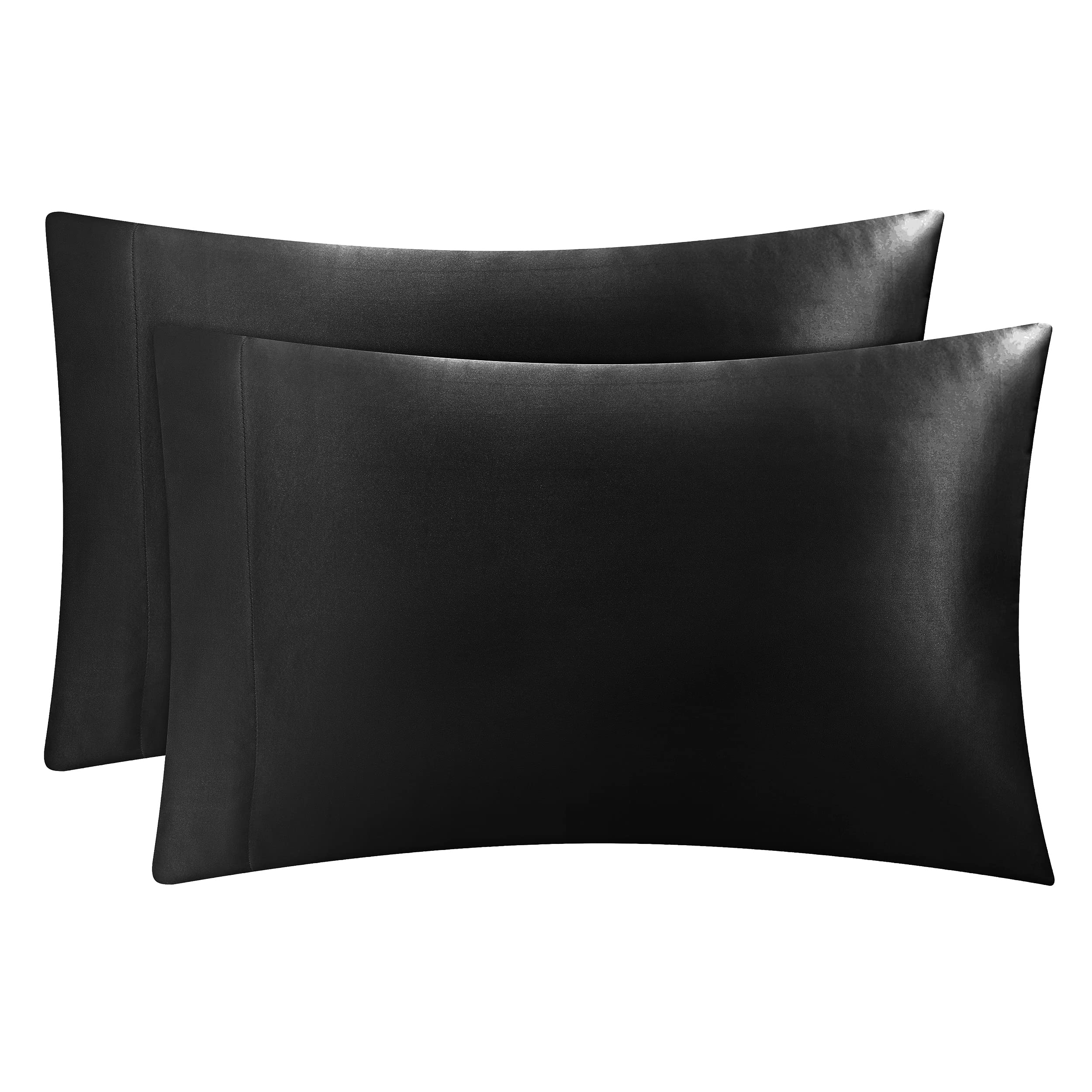 Juicy Couture Satin Pillowcase For Hair And Skin, Black Standard Size Pillowcase Set Of 2 - Silky Satin Cooling Pillow Covers Wi