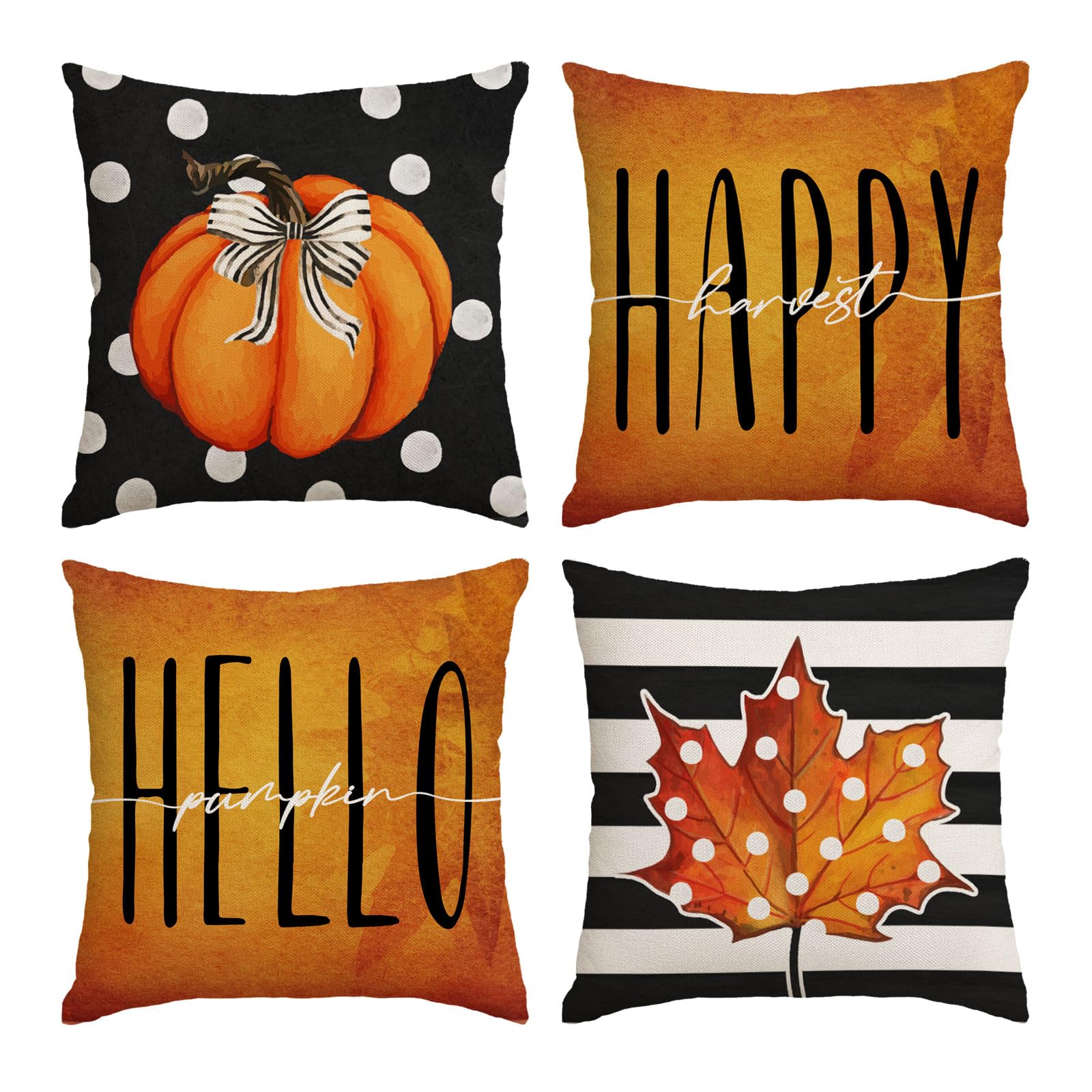 Set Of 4 Fall Pillow Covers 12X12 Inch Fall Thanksgiving Pumpkins Throw Pillows Covers Autumn Harvest Decorative Cushion Covers
