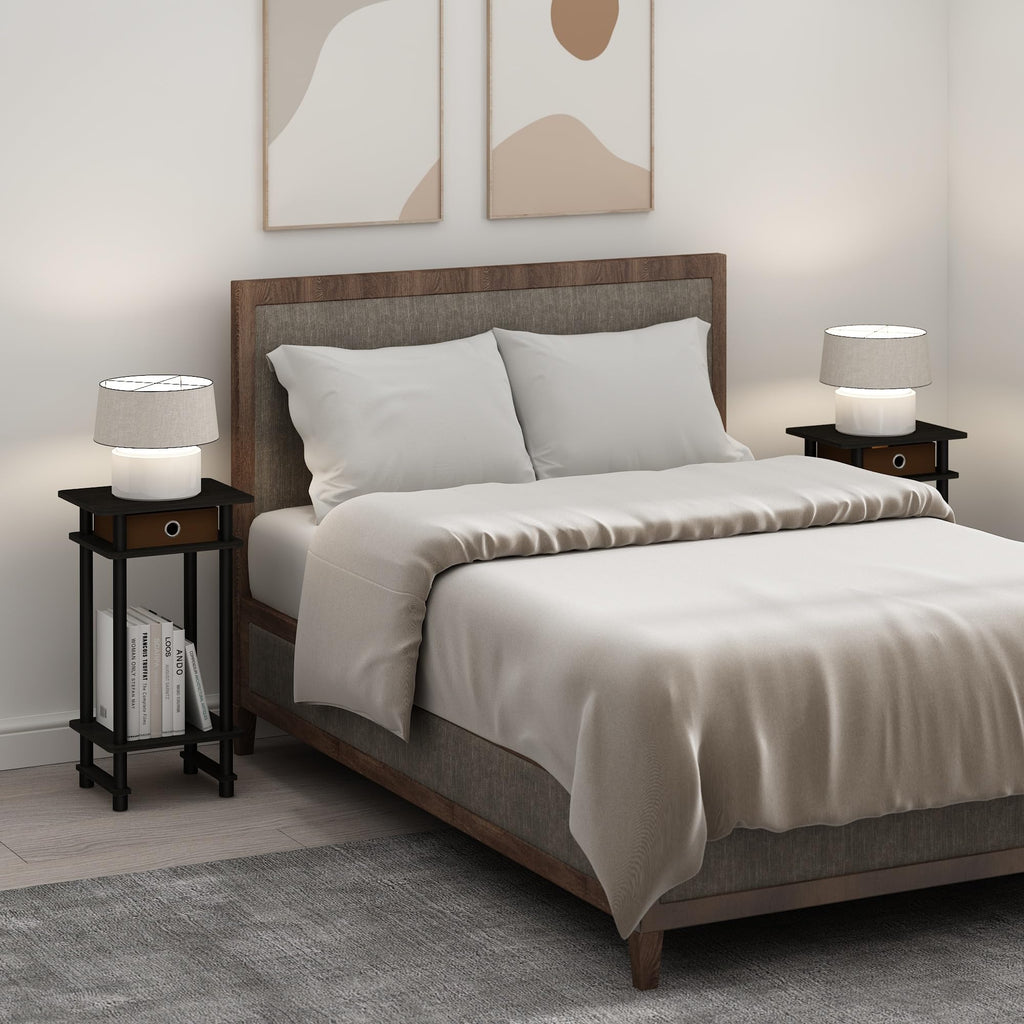 Furinno Turn-N-Tube Tall Nightstand With Bin, 1-Pack, Plastic Poles, Espresso/Brown