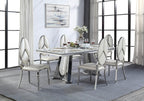 Acme Destry Dining Table in Faux Marble Top and Mirrored Silver