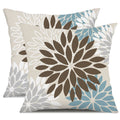 Dfxsz Brown Blue Flower Pillow Covers 18X18 Inch Set Of 2 Summer Outdoor Waterproof Decor For Home Patio Funiture Garden Living