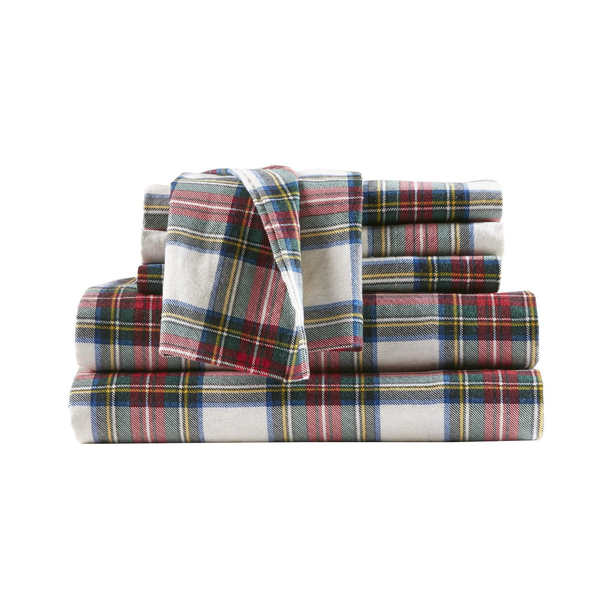 Comfort Spaces Cotton Flannel Breathable Warm Deep Pocket Sheets With Pillow Case Bedding, Queen, Red Plaid Scottish Plaid 4 Pie