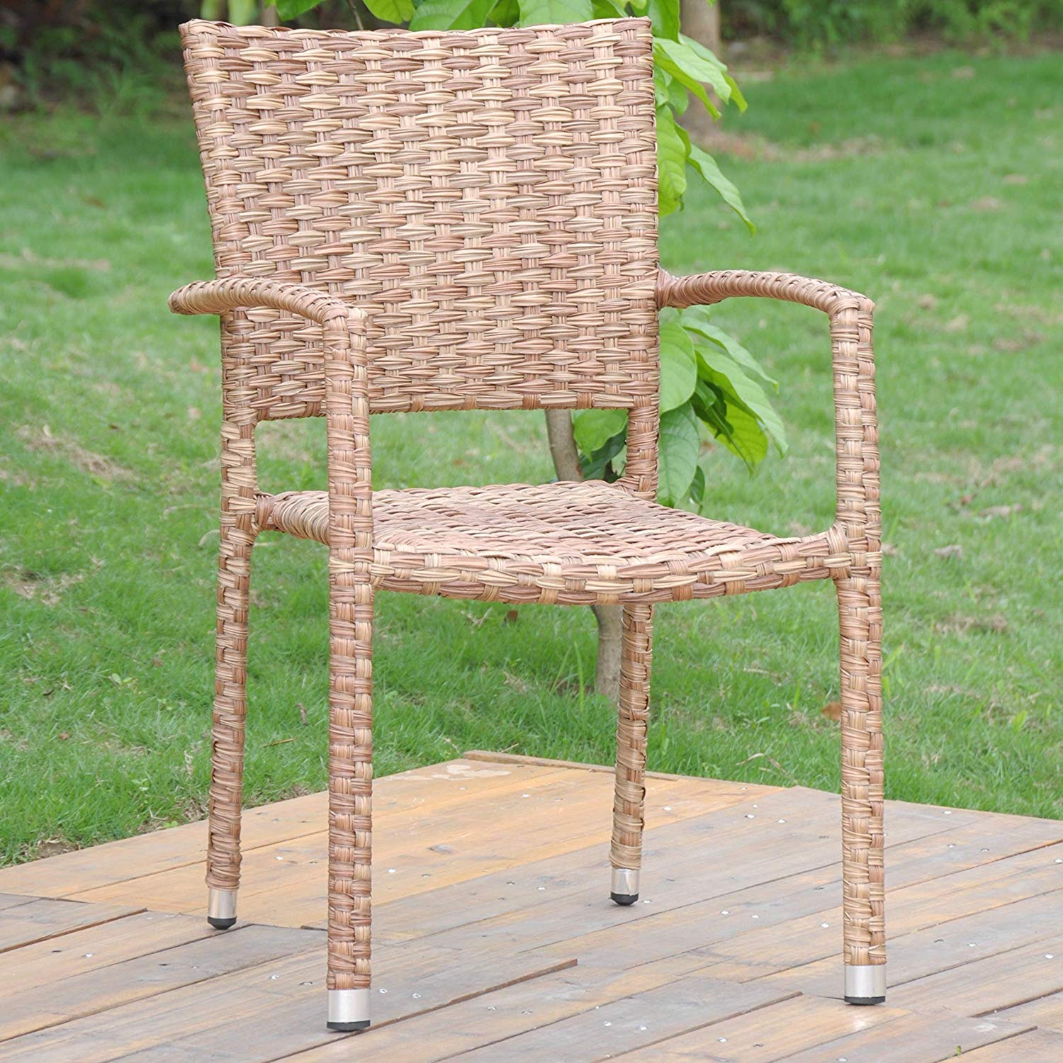 International Caravan Ibiza Resin Pandan Aluminum Square Back Dining Chair (Set Of 6) Dark Coffee