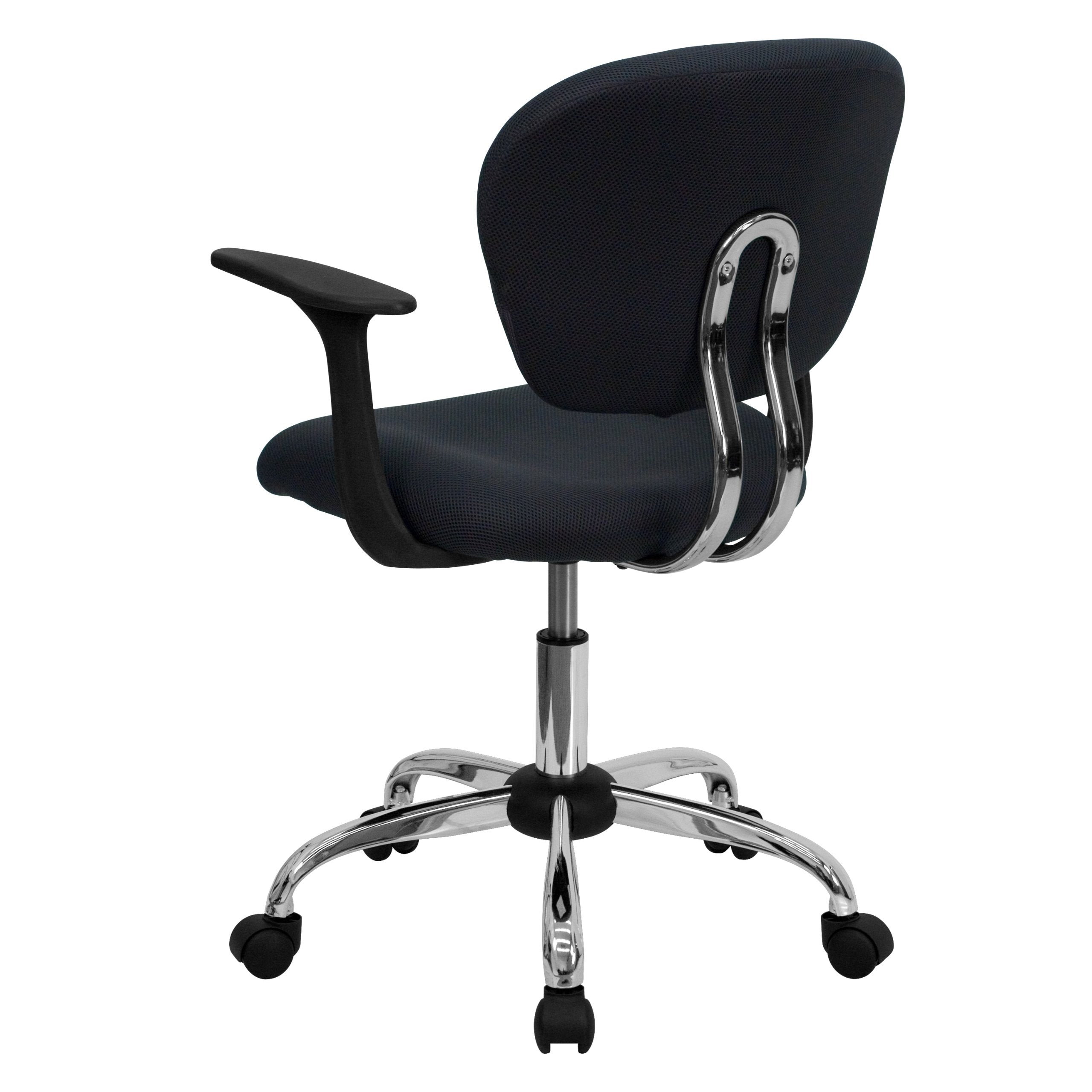 Flash Furniture Beverly Mid-Back Gray Mesh Padded Swivel Task Office Chair with Chrome Base and Arms