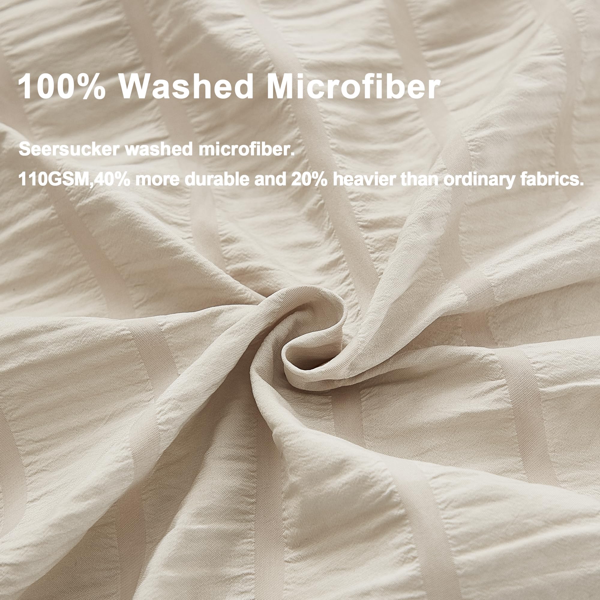 Avelom Beige Seersucker Duvet Cover Set King Size (104 X 90 Inches), 3 Pieces (1 Duvet Cover + 2 Pillow Cases), Ultra Soft Washed Microfiber, Textured Duvet Cover With Zipper Closure, Corner Ties