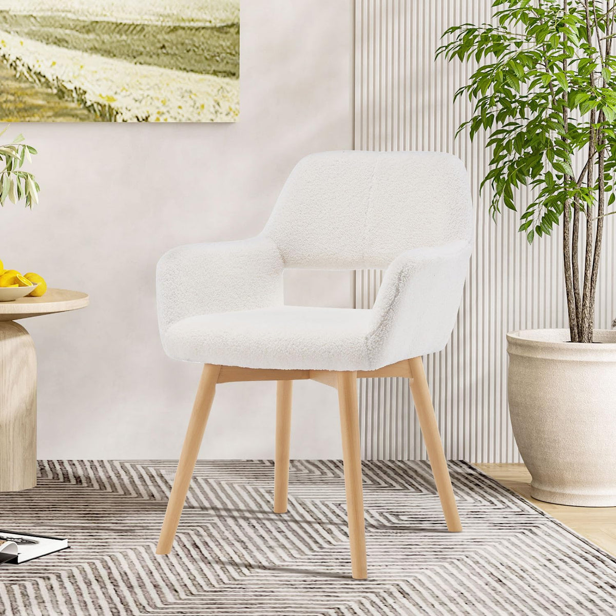 YEEFY Desk Chair No Wheels Vanity Chair Makeup Chair Comfy Accent Chair for Living Dining Room Bedroom Home Office Mid Century M