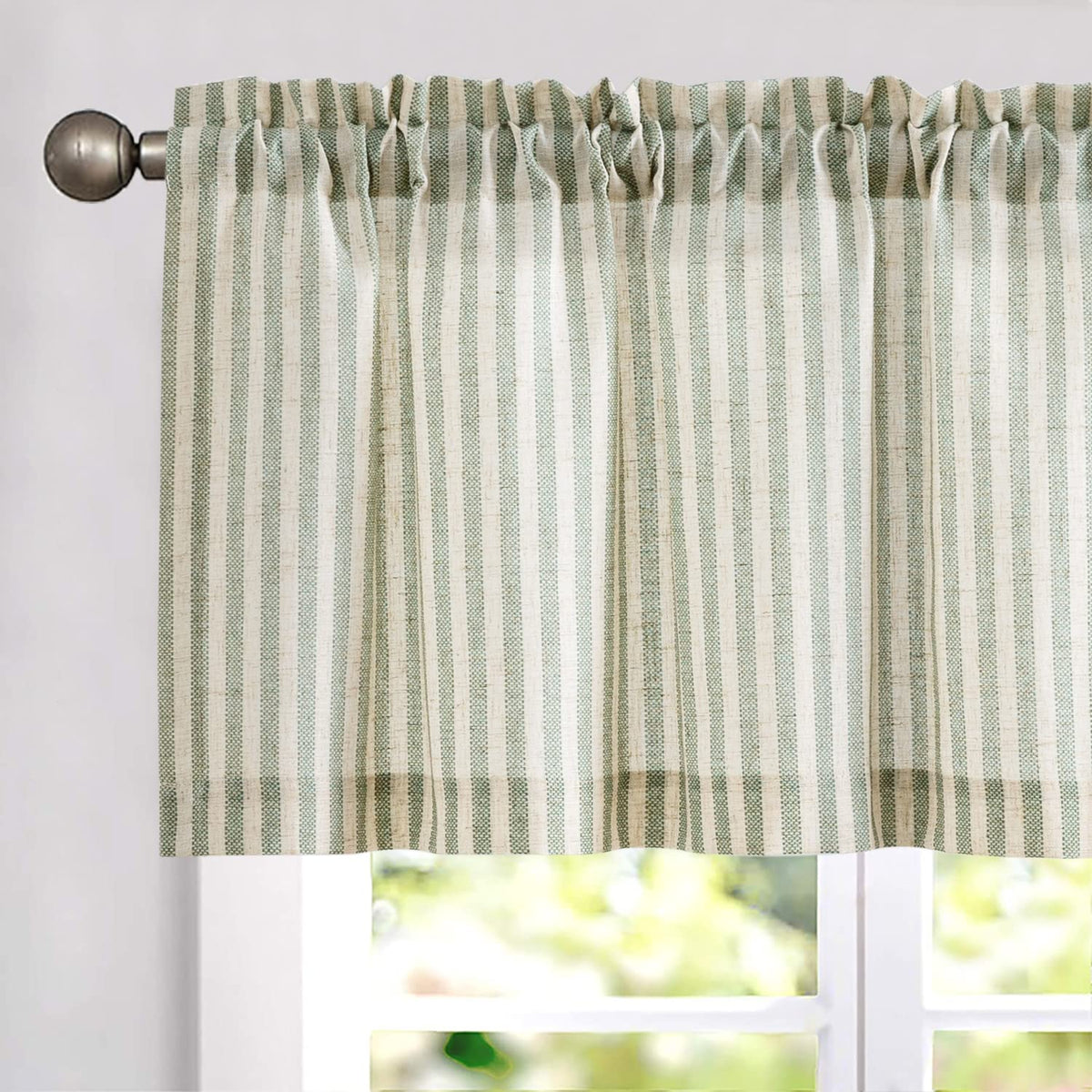 Jinchan Valance Short Curtain Linen Textured Striped Pattern For Kitchen Bathroom Rod Pocket Pinstripe Valance Window Treatments