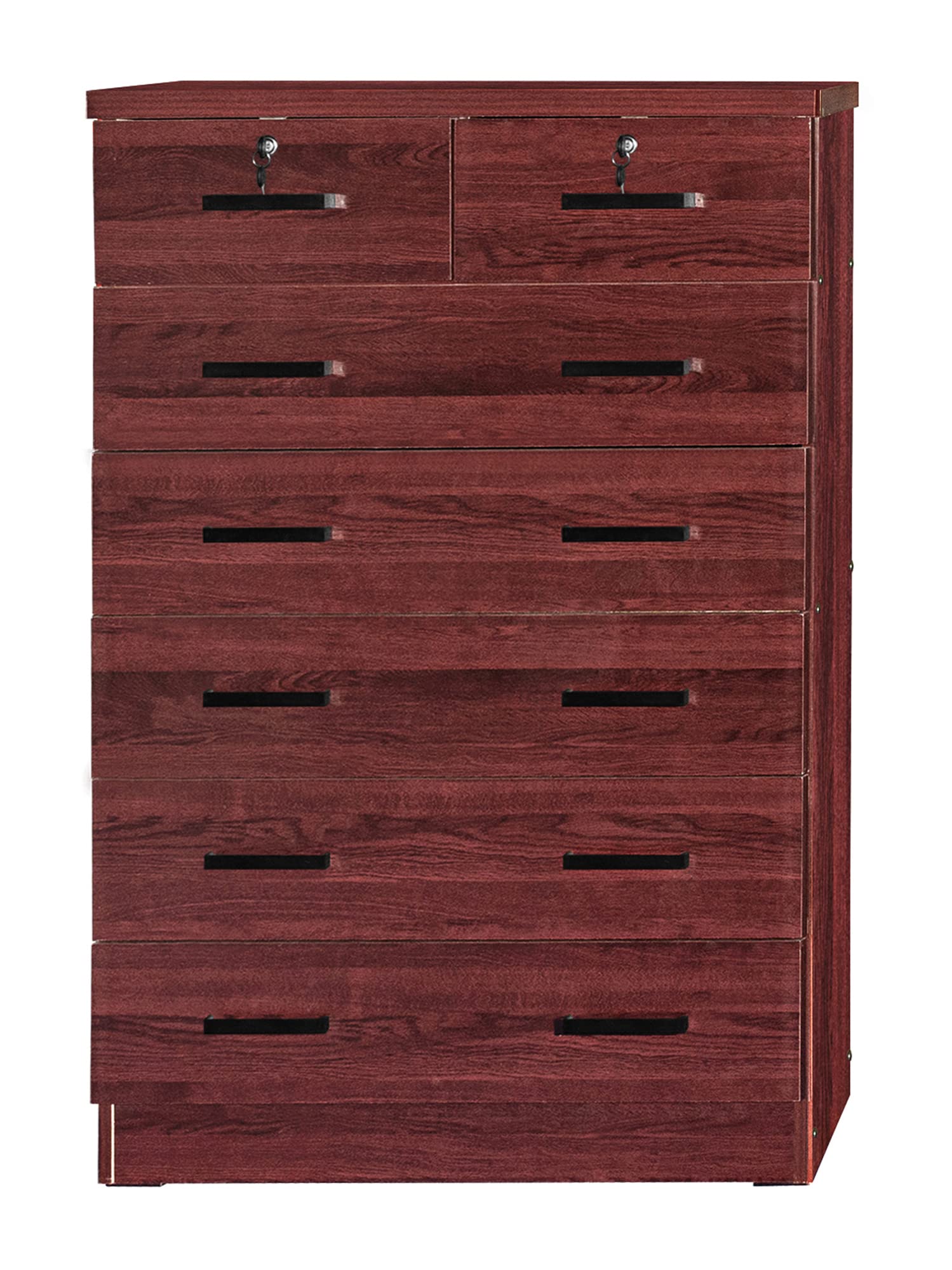 Better Home Products Cindy 7 Drawer Chest Wooden Dresser with Lock in Mahogany
