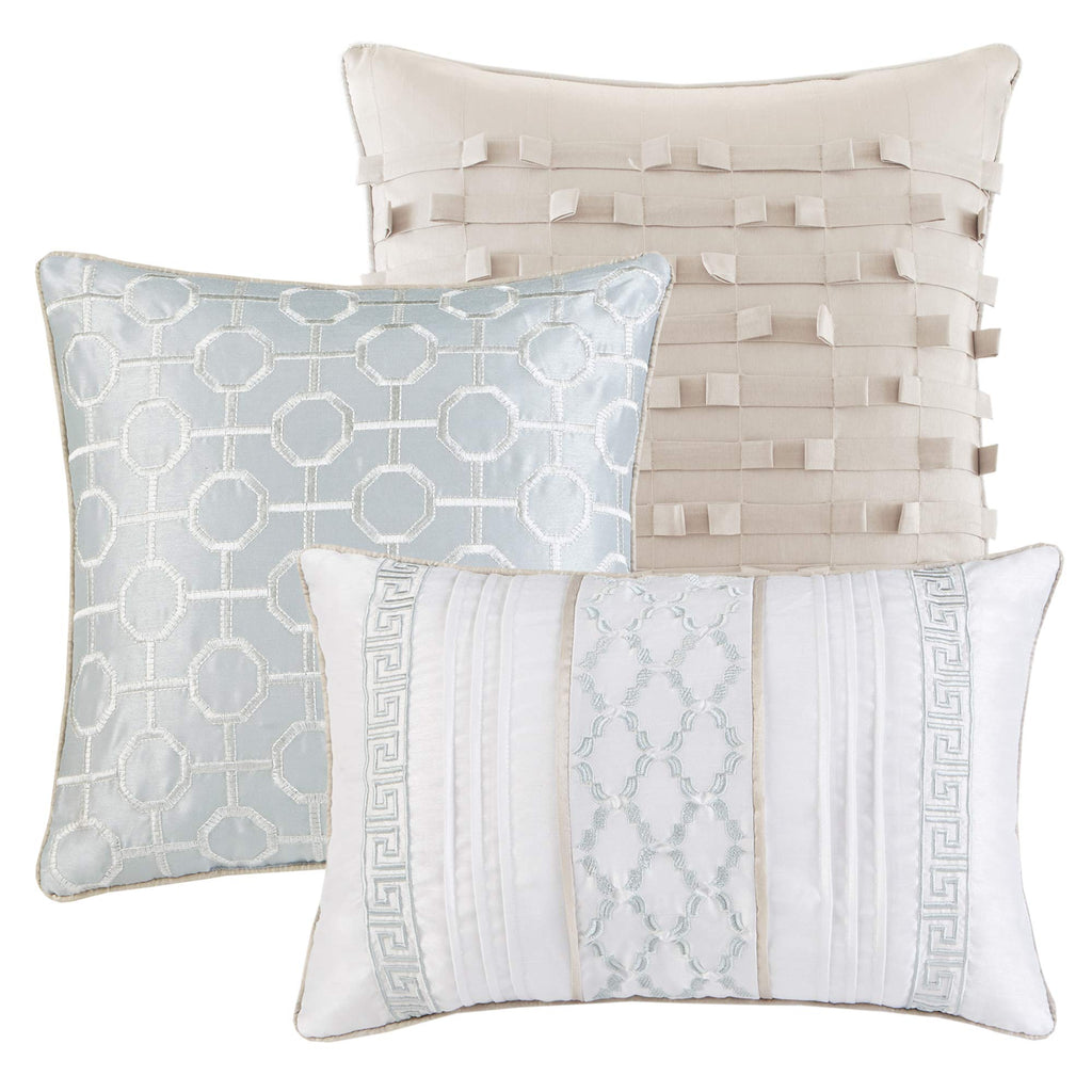 Madison Park Luxury Comforter Set-Traditional Jacquard Design All Season Down Alternative Bedding, Matching Bedskirt, Decorative Pillows, King(104'X92'), Bennett, Geometric Aqua 7 Piece