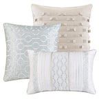 Madison Park Luxury Comforter Set-Traditional Jacquard Design All Season Down Alternative Bedding, Matching Bedskirt, Decorative Pillows, King(104'X92'), Bennett, Geometric Aqua 7 Piece